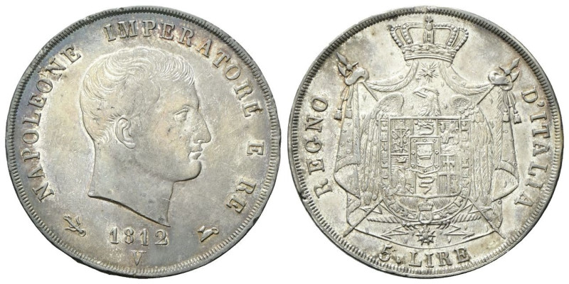 VENEZIA Napoleone I Re d’Italia, 1805-1814. 5 Lire 1812, II Tipo, puntali aguzzi...