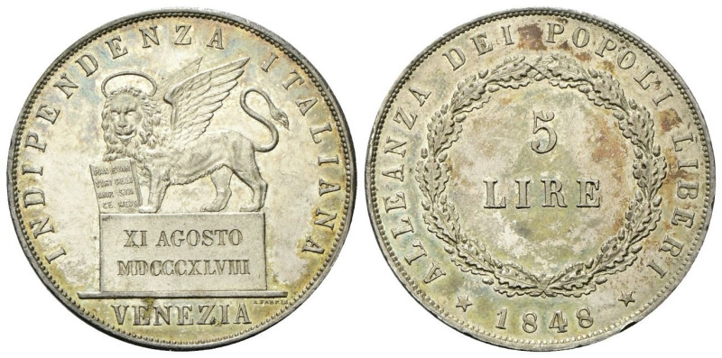 VENEZIA Governo Provvisorio di Venezia, 1848-1849. 5 Lire 1848, II Tipo, 11 Agos...