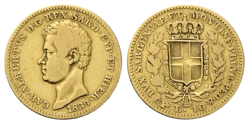 REGNO DI SARDEGNA Carlo Alberto, 1831-1849. 10 Lire 1839 Torino. Au Dr. Testa de...