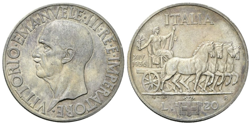 REGNO D’ITALIA Vittorio Emanuele III, 1900-1943. 20 Lire 1936 a. XIV Roma, Quadr...