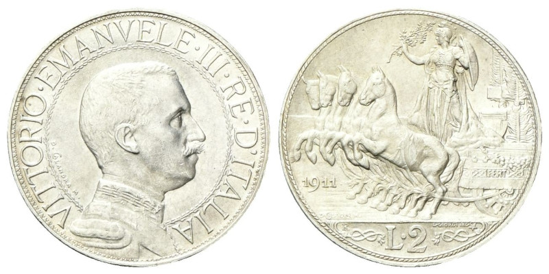 REGNO D’ITALIA Vittorio Emanuele III, 1900-1943. 2 Lire 1911 Quadriga veloce. Ag...