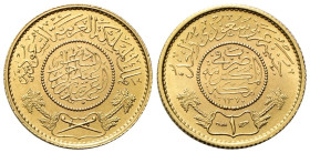 ARABIA SAUDITA Abd Al Aziz Bin Saud, 1882-1953. Guinea AH 1370 (1950). Au gr. 7,97 Dr. Iscrizione in arabo entro cerchio perlinato; sotto, spade incro...