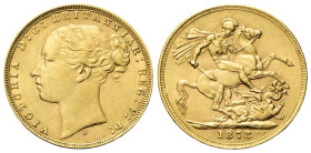 AUSTRALIA Regina Vittoria, 1837-1901. Sterlina 1873, zecca di Sydney. Au gr. 7,98 Dr. Testa diademata a s. Rv. San Giorgio a cavallo trafigge il drago...