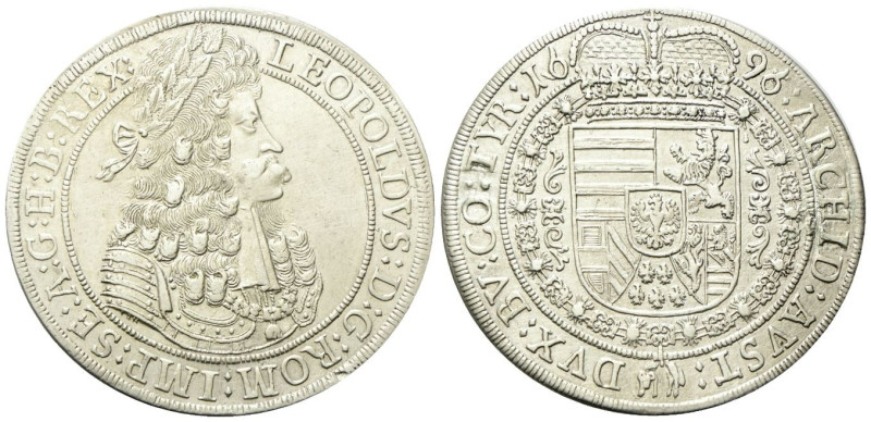 AUSTRIA Leopoldo I d’Asburgo, 1658-1705. Tallero 1696, Hall. Ag gr. 28,50 Dr. LE...