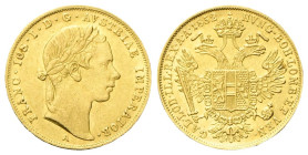 austria Francesco Giuseppe I d’Asburgo Lorena, 1848-1916. Ducato 1852 A, zecca di Vienna. Au gr. 3,45 Dr. Testa laureata d. Rv. Aquila bicipite corona...