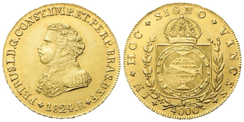 BRASILE Pietro I, imperatore del Brasile, 1822-1831. 4000 Reis 1824, zecca di Ri...