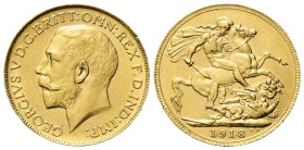 CANADA Giorgio V, 1910-1936. Sterlina 1918, zecca di Ottawa. Au gr. 7,98 Dr. Testa nuda a s. Rv. San Giorgio a cavallo trafigge il drago. KM#14; Fried...