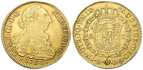 cILE Carlo III di Borbone, Re di Spagna 1759-1788. 8 Escudos 1786 So - DA, Santiago. Au gr. 26,92 Dr. CAROL III D G - HISP ET IND R. Busto corazzato a...