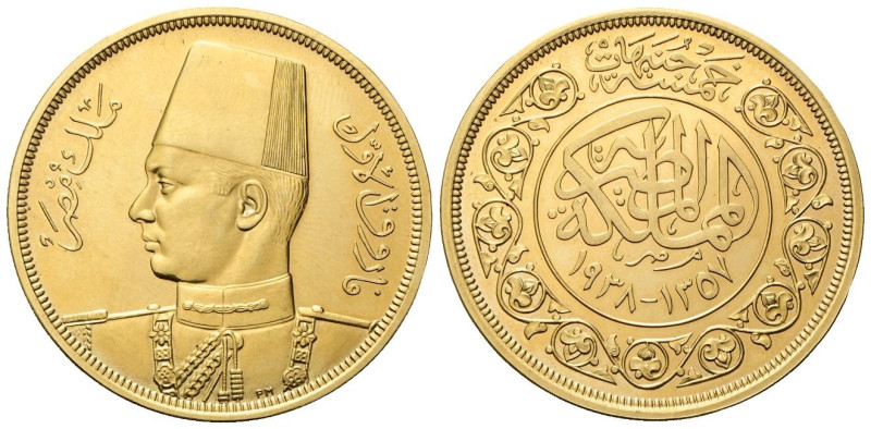 EGITTO Farouk, 1936-1952. 500 Qirsh (Piastres), AH 1357 (1938). Au gr. 42,46 Dr....