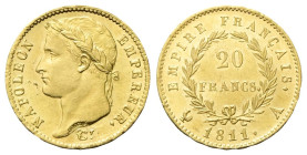 FRANCIA Napoleone I Imperatore, 1804-1814 e 1815. 20 Franchi 1811 A Parigi. Au gr. 6,46 Dr. Testa laureata a s. Rv. Valore entro rami di lauro; sotto,...