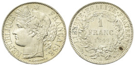 FRANCIA II Repubblica, 1848-1852. Franco 1849 A. Ag gr. 4,98 Dr. Testa a s., con corone di spighe. Rv. Valore e data entro corona di lauro e quercia. ...