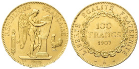 FRANCIA III Repubblica, 1871-1940. 100 Franchi 1907 A, Parigi. Au gr. 32,19 Dr. Genio alato della Repubblica nell’atto di scrivere. Rv. Valore e data ...