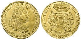 germania Friedrich August II, 1733-1763. Ducato 1757 Dresden, IDB. Au gr. 3,47 Dr. D G FRID AUGUST REX POL DUX SAX I C M A & W. Busto drappeggiato a d...
