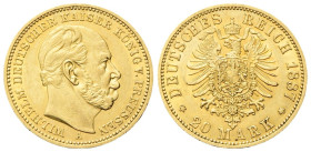 GERMANIA Prussia. Wilhelm I, 1861-1888. 20 Mark 1887 A. Au gr. 7,92 Dr. Testa nuda a d. Rv. Scudo caricato su aquila coronata. KM#505; Fr. 3816. Raro....