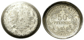 GERMANIA Wilhelm I, 1861-1888. Difetto di conio su 50 Pfennig 1887 C Frankfurt. Ag gr. 2,78 Dr. Aquila coronata con scudo caricato in petto. Rv. Valor...