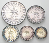 iran Muhammad Reza Pahlavi Shah, SH 1320-1358/1941-1979 AD. Serie 1971 composta da 5 valori: 200-100-75-50-25 Rials. Ag gr. 135,39 totali KM# PS3. PRO...