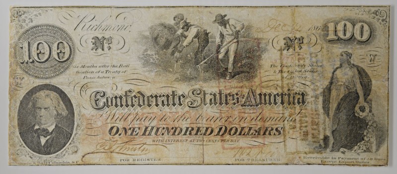 USA Confederate St. of America. Banconota. 100 Dollari 1862 (guerra civile). Buo...