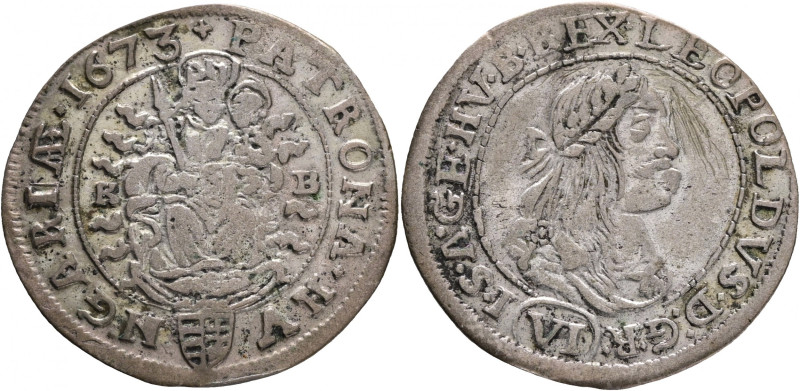 Hungary VI. Kreuzer 1673 K.B. LEOPOLD I. Kremnica
KM#164, ÉH#1072 Billon Ag.483...