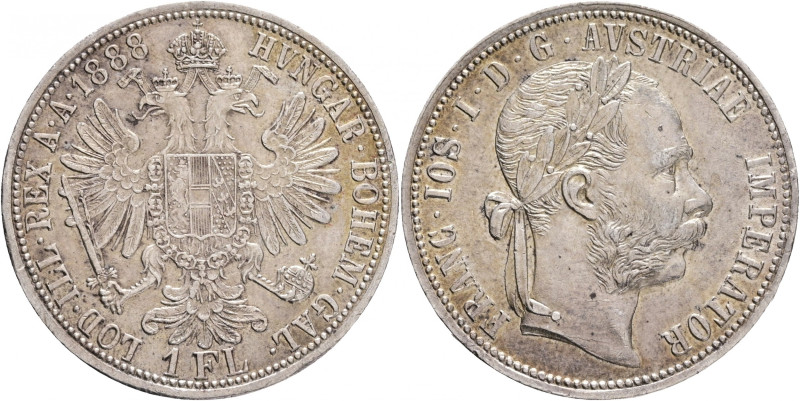 Austria 1 Gulden 1888 FRANZ JOSEPH I. 
KM#2222 Ag.900, 12,35g 29/2mm mint Vienn...