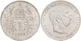 Austria 1 Corona 1915 Schwartz FRANZ JOSEPH I.
KM#2821 Ag.835 5,03g, 27,1/2mm Lustr mint
UNC