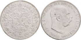 Austria 5 Corona 1909 Schwartz FRANZ JOSEPH I.
KM#2813 Silver Ag.900 24g 36/2,6mm mint Vienna 
XF+