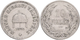 Hungary 10 Fillér 1892 K.B.FRANZ JOSEPH I. Kremnica RR!
KM#482, ÉH#1499 Nickel 3,22g 19/1,32mm 
VF-
