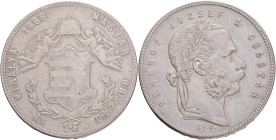 Hungary 1 Forint 1868 G.Y.F. FRANZ JOSEPH I. Karlsburg
KM#449,ÉH#1463,Ag.900, 12,36g 29mm mint Alba Lulia,Gyulafehérvár Romania
VF-