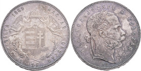 Hungary 1 Forint 1869 K.B. FRANZ JOSEPH I. Kremnica patina
KM#449,ÉH#1463,Ag.900, 12,36g 29mm mint Kremnica
 XF+