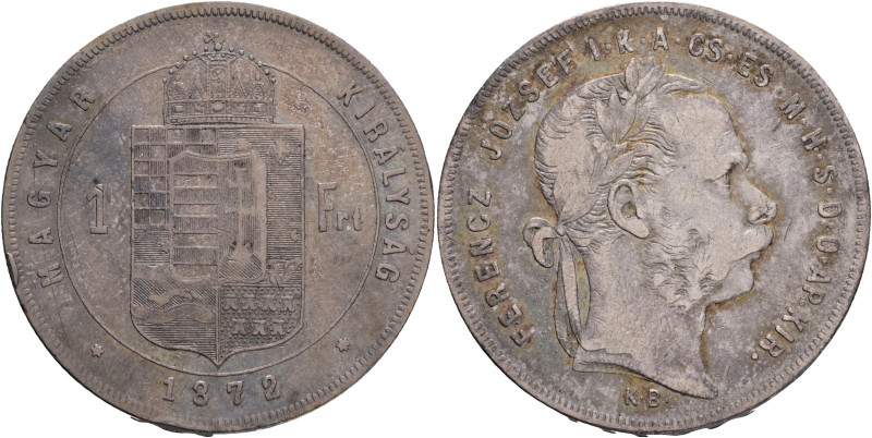 Hungary 1 Forint 1872 K.B. FRANZ JOSEPH I. Kremnica cabinet patina from old coll...