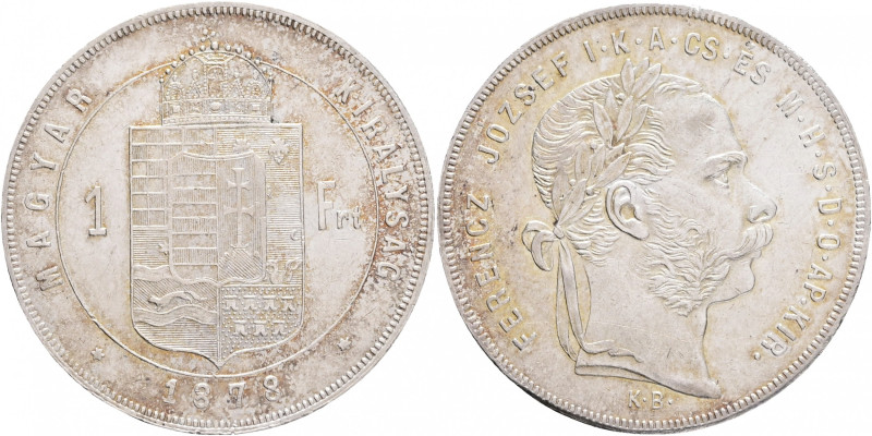 Hungary 1 Forint 1878 K.B. FRANZ JOSEPH I. Kremnica
KM#453,ÉH#1464 Ag.900, 12,3...