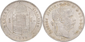 Hungary 1 Forint 1879 KB FRANZ JOSEPH I.
KM#453,ÉH#1464 Ag.900, 12,34g 29/2,mm Franz Joseph I. Kremnica
XF-