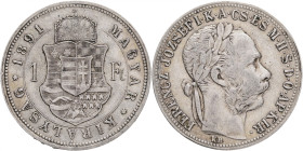 Hungary 1 Forint 1891 KB FIUME FRANZ JOSEPH I.
KM#475,ÉH#1467 Ag.900, 12,23g 29/2,mm Franz Joseph I. Kremnica
VF+
