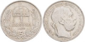 Hungary 1 Korona 1893 K.B. Franz Joseph I.
KM#484, ÉH#1495 Ag.835 4,98g, 23/1,5mm Kremnica
VF