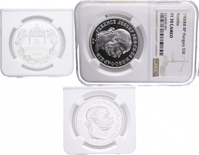 Hungary 5 Corona 1906 KB (Restrike 2024) NGC
Ag. 999 24g 36mm mint Budapest
NG...