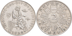 2 Schilling 1930 Walther von der Vogelweide Austria I.republic
KM#2845 Ag.640 11,99g, 29,4mm mint Vienna
XF