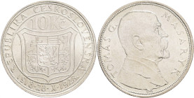 10 Korun 1928 Silver 10th Anniversary Independence First republik ČR T.G.Masaryk
KM#12 Silver Ag 700 10g 30/1,8mm mint Kremnica author Otakar Španiel...