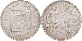 10 Korun 1933 Silver First republik ČR RRR!
KM#15 Ag.700 10g 30/1,5mm hair line
XF-