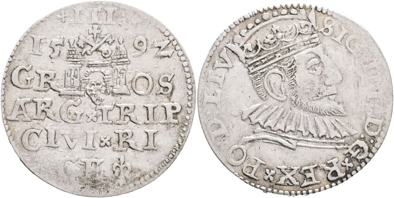 3 Groschen 1592 SIGISMUND III. Riga R!
Iger R.92.1f Silver 2,34g 20 mm mint Rig...