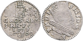 3 Groschen (trojak) 1600 SIGISMUND III. Lublin, R!
Kopicki 1169a Silver 2,05g 20 mm mint Lublin 
VF-