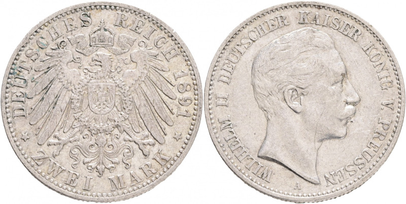 Prussia 2 Mark 1891 A Kaiser WILHELM II.
J#102 Silver Ag.900 11,11g 28/2,1mm mi...