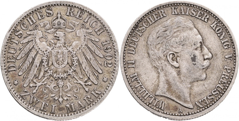 Prussia 2 Mark 1902 A Kaiser WILHELM II.
J#102 Silver Ag.900 11,11g 28/2,1mm mi...