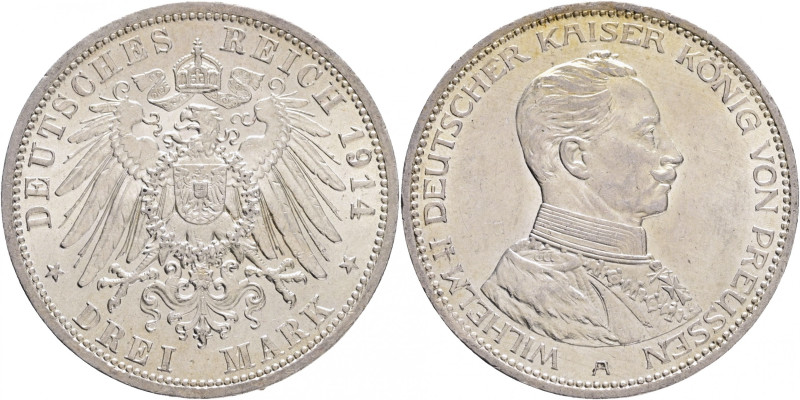 Prussia 3 Mark 1914 A WILHELM II. 
 J#113, Ag.900 16,67g , 33mm, Berlin lustr m...