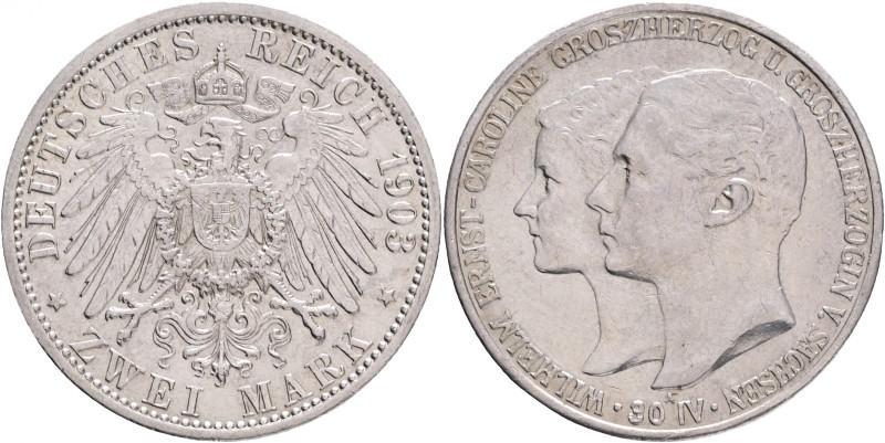 Saxe-Weimar-Eisenach 2 Mark 1903 A Groszherzog WILHELM ERNST and CAROLINE First ...