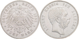 Saxony 5 Mark 1893 E König ALBERT
J#125 Silver Ag.900 27,77g 38/3,1mm mint Muldehütten 
XF/VF