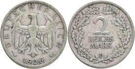 Weimar rep. 2 Mark 1926 D 
 J#320, Ag.500 10g , 26mm, Munich
XF/VF