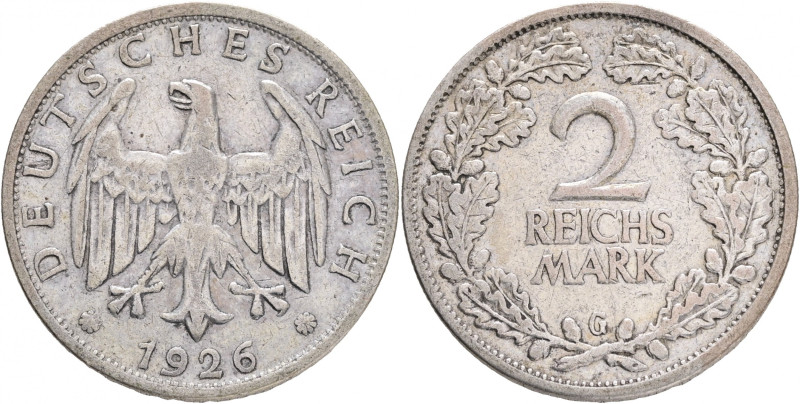 Weimar rep. 2 Mark 1926 G 
 J#320, Ag.500 10g , 26mm, Karlsruhe
XF-