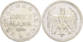 Weimar rep. 3 Mark 1924 A 
J#312 Ag.500 14,92g 30mm mint Berlin 
UNC-