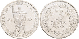 Weimar rep. 3 Mark 1925 E 1000th Anniversary of Rheinland
 J#321, Ag. 500 15,01g, 30/2,5 mm, Muldenhütten
UNC-