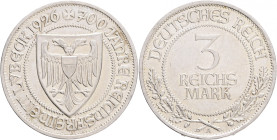 Weimar rep. 3 Mark 1926 A 700th Years of Freedom for Lubeck
J#323 Ag.500 14,94g 30mm mint Berlin 
UNC-