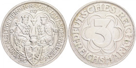 Weimar rep. 3 Mark 1927 A 1000th Anniversary of Nordhausen
 J#327, Ag.500 15g , 30mm, Berlin, place with lustr mint
UNC-